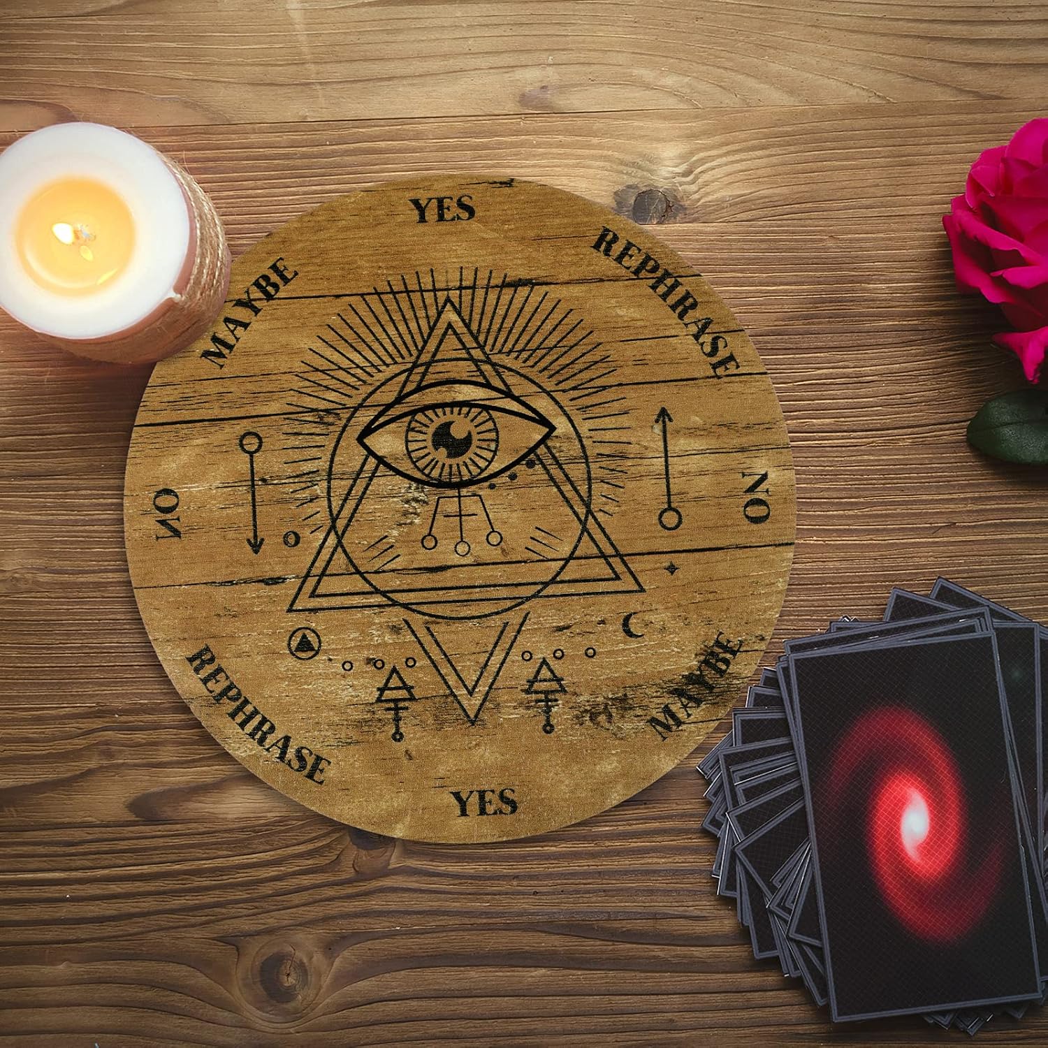 Jetec Pendulum Board Set Wooden Dowsing Divination Board Metaphysical Message with Crystal Divinity Pendulum Necklace for Witchcraft Wiccan Wand Altar Supplies, 3.9 Inch(Wood Color) - Image 4