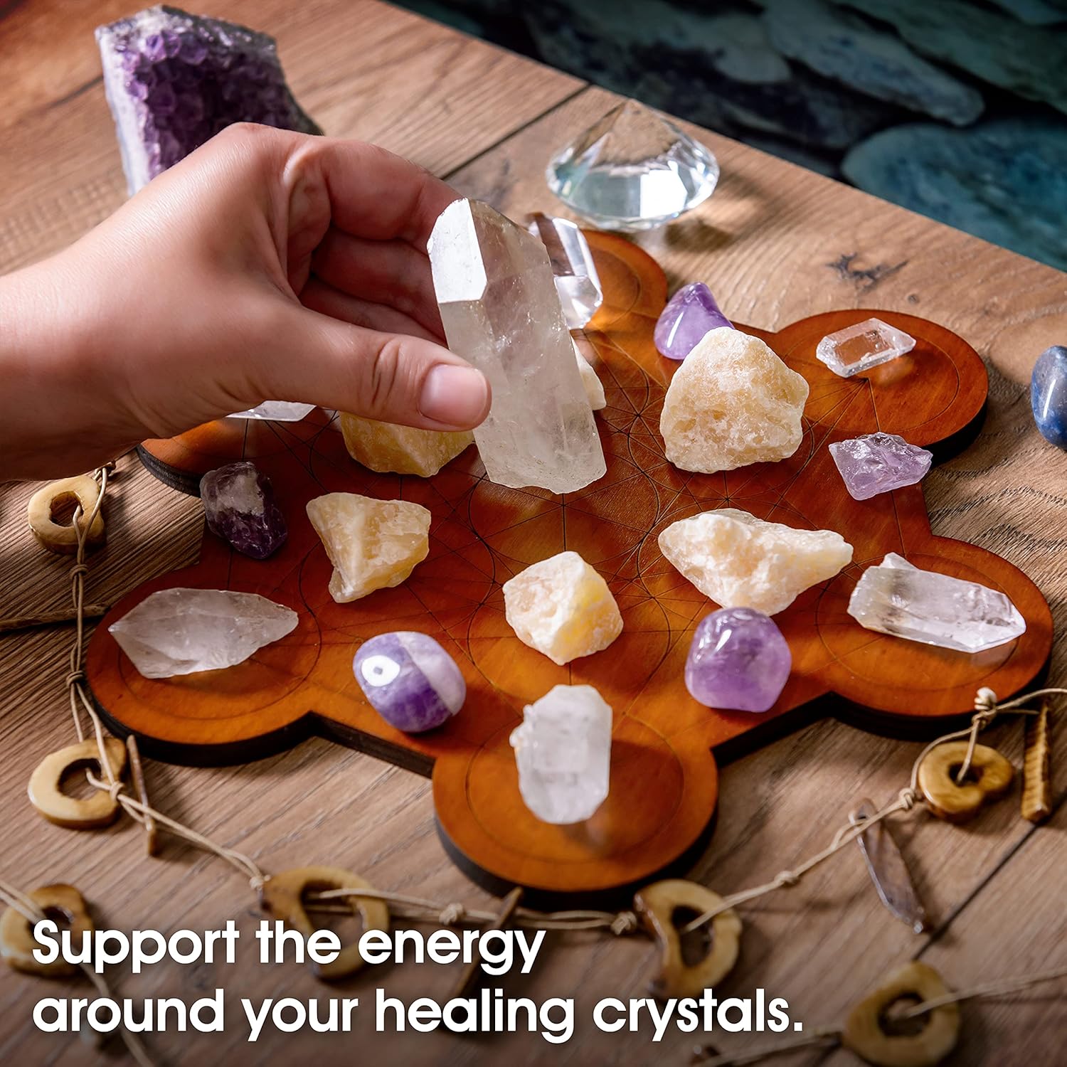 Crystal Grid Board for Stones - 10" Diameter Metatron's Cube Sacred Geometry Board - Amplify the Power of Your Crystals - Chakra Grid Plate, Altar Decor - Cubo de Metatron - Image 3