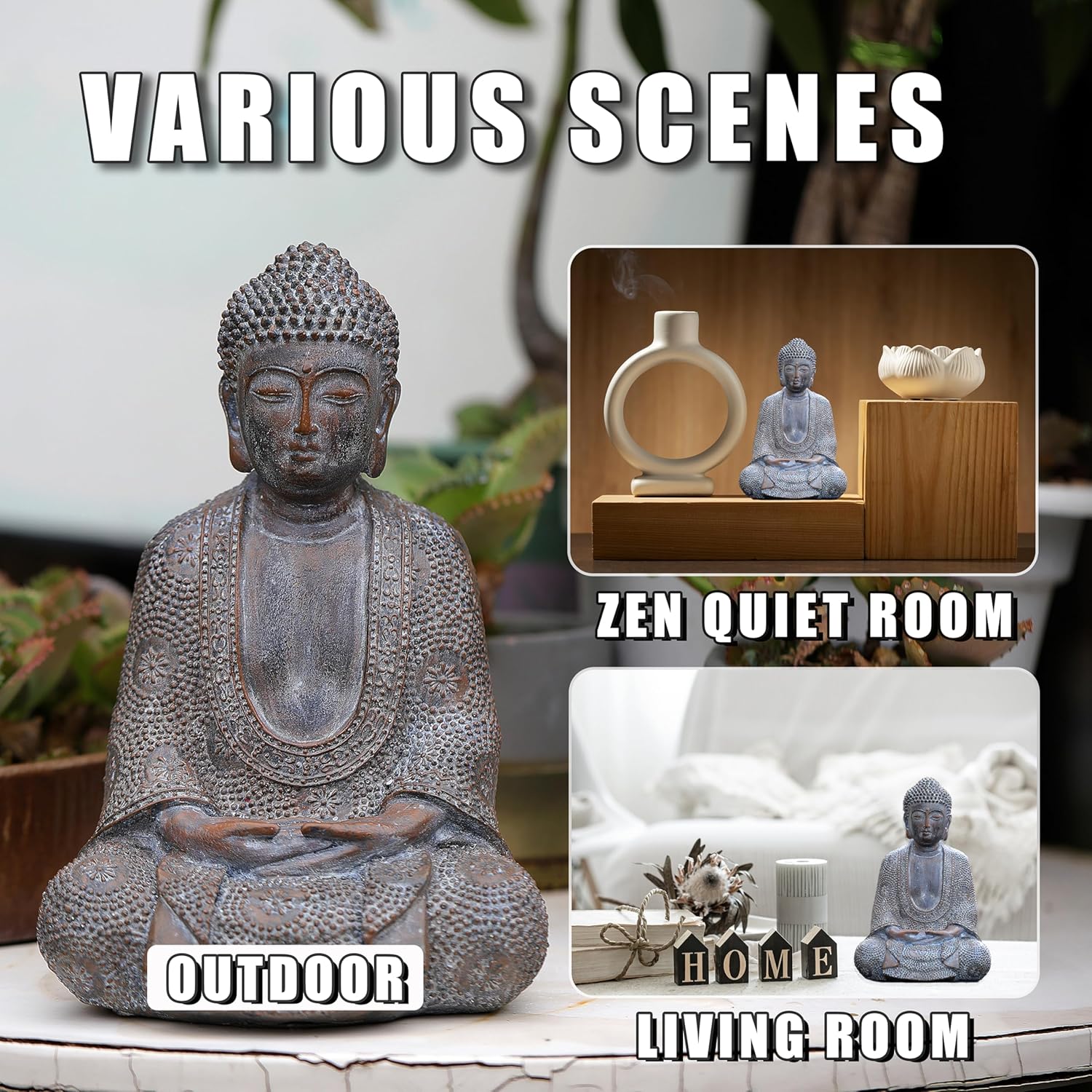 Buddha Statue Outdoor,Zen Garden Decor Buddha Sculpture for Home Meditation Decor Buda Decoration for Patio Desk Porch Yard Art Resin Decoration - Image 6