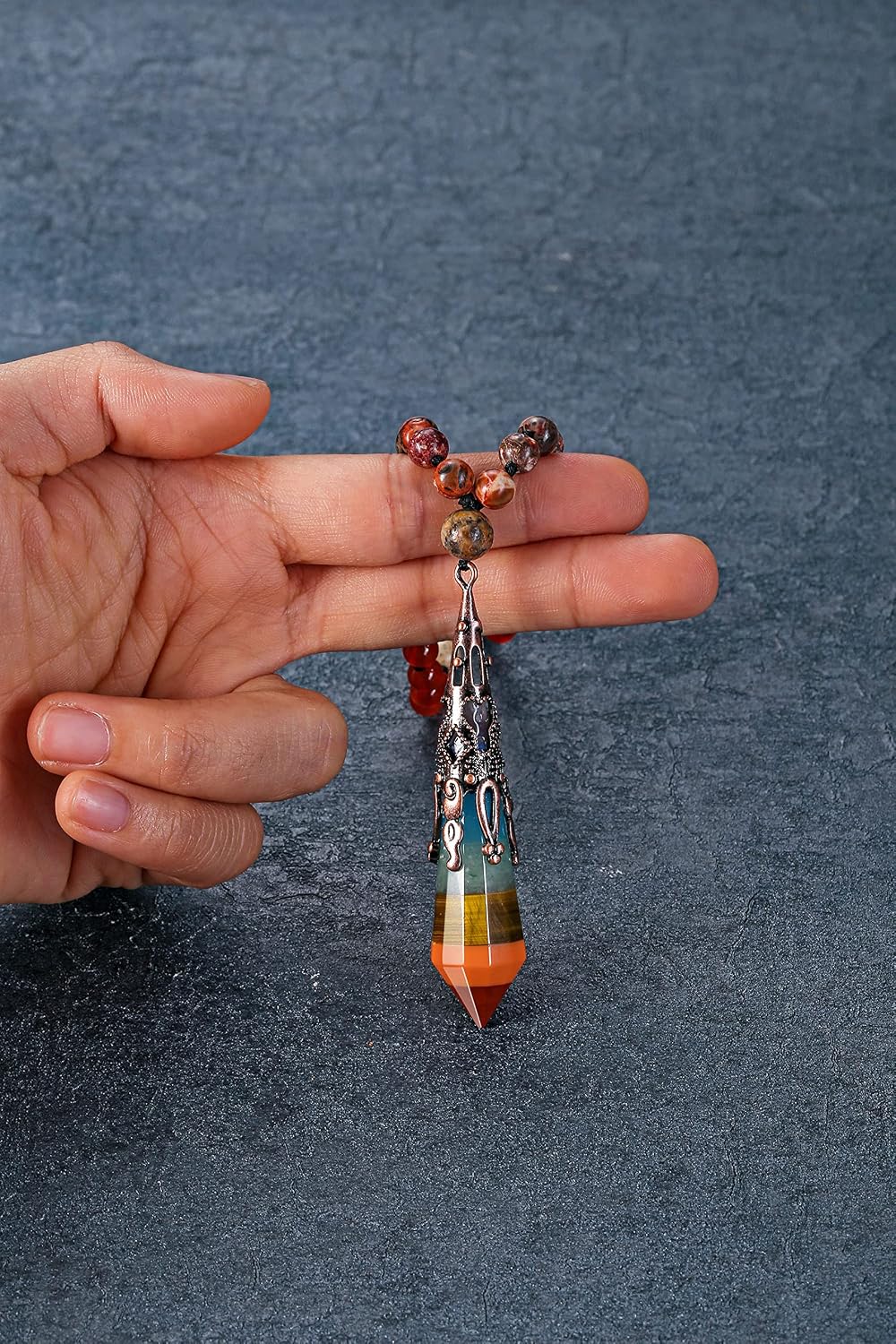 Jovivi 108 Mala Beads Bracelet Real Stones 7 Chakra Healing Crystals Necklace with 12 Facted Prism Pointed Pendant Reiki Energy Balancing Prayer Mala Beads for Meditation - Image 4