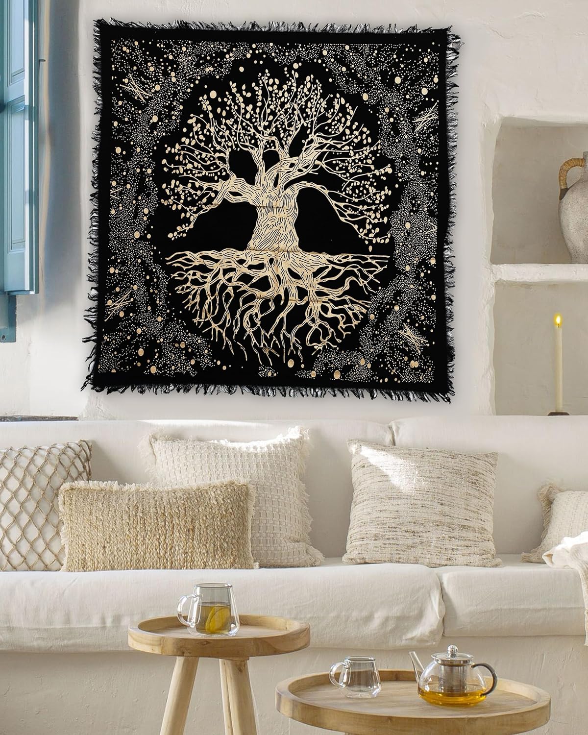 Indian Consigners Tree of Life Altar Cloth Tapestry Tablecloth Celtic Trees Ritual Spiritual Cloth for Sacred Places, Cotton Square Tarot Table Cover 24 by 24 Sacred - Image 4