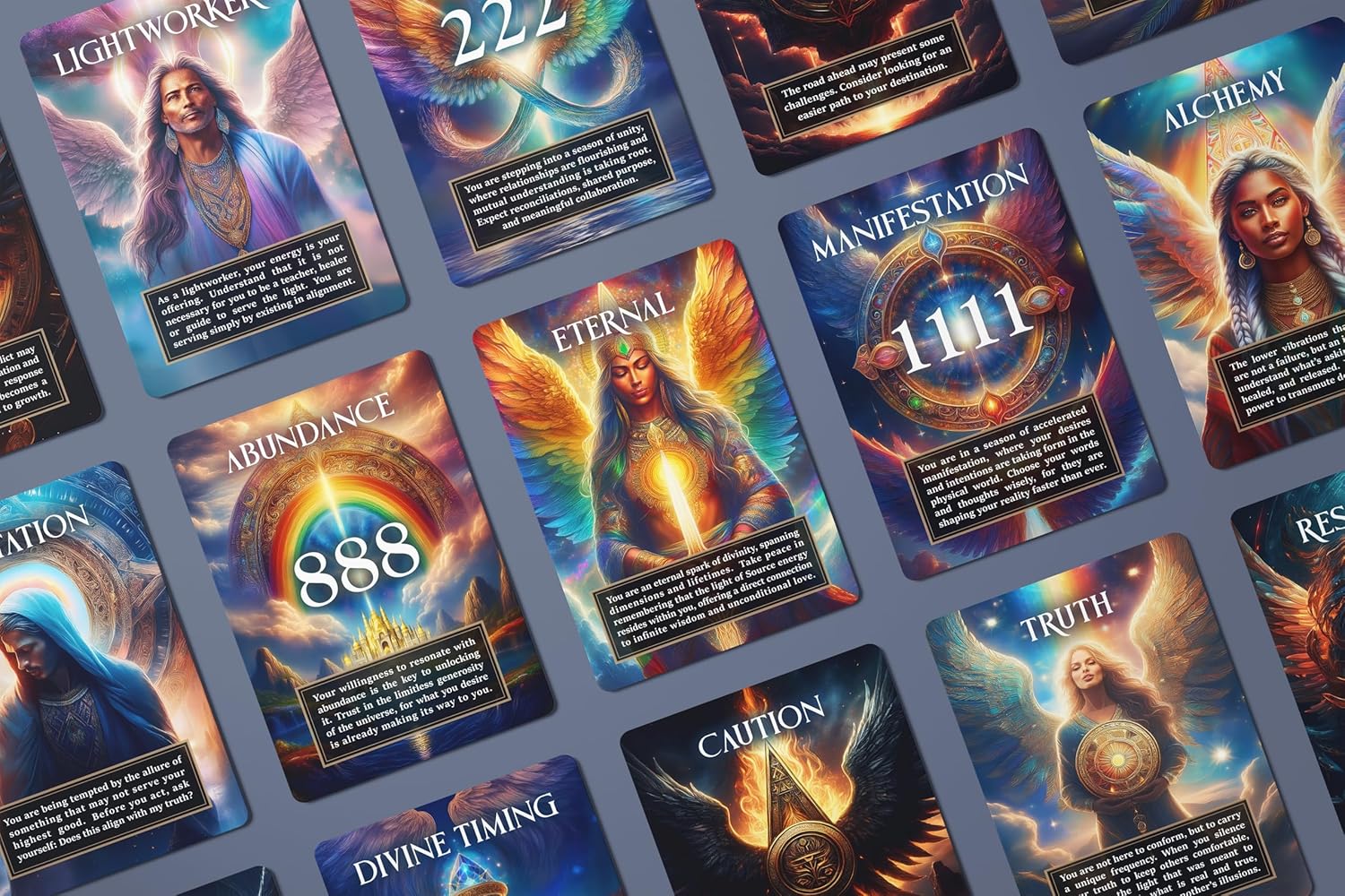 Angel Signs: A Divine Guidance Oracle with Angel Numbers by River Aether - Deck of 66 Inspirational Angelic Tarot Oracle Cards with Keywords and Meanings on Them - Image 7