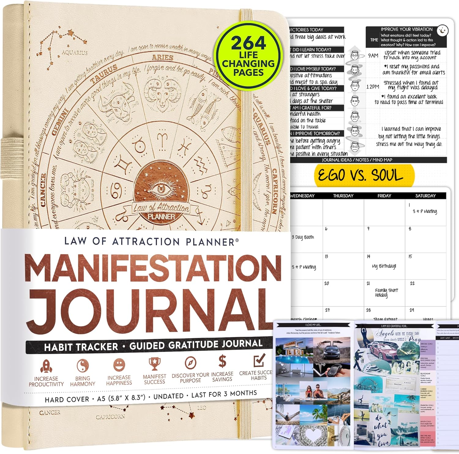 Freedom Mastery Daily Journal of Gratitude, Productivity & Habit Tracker | Undated 90-Day Planner with Daily Reflection, Mindfulness, Positivity, Vision Board & Stickers, Gratitude Journal for Women
