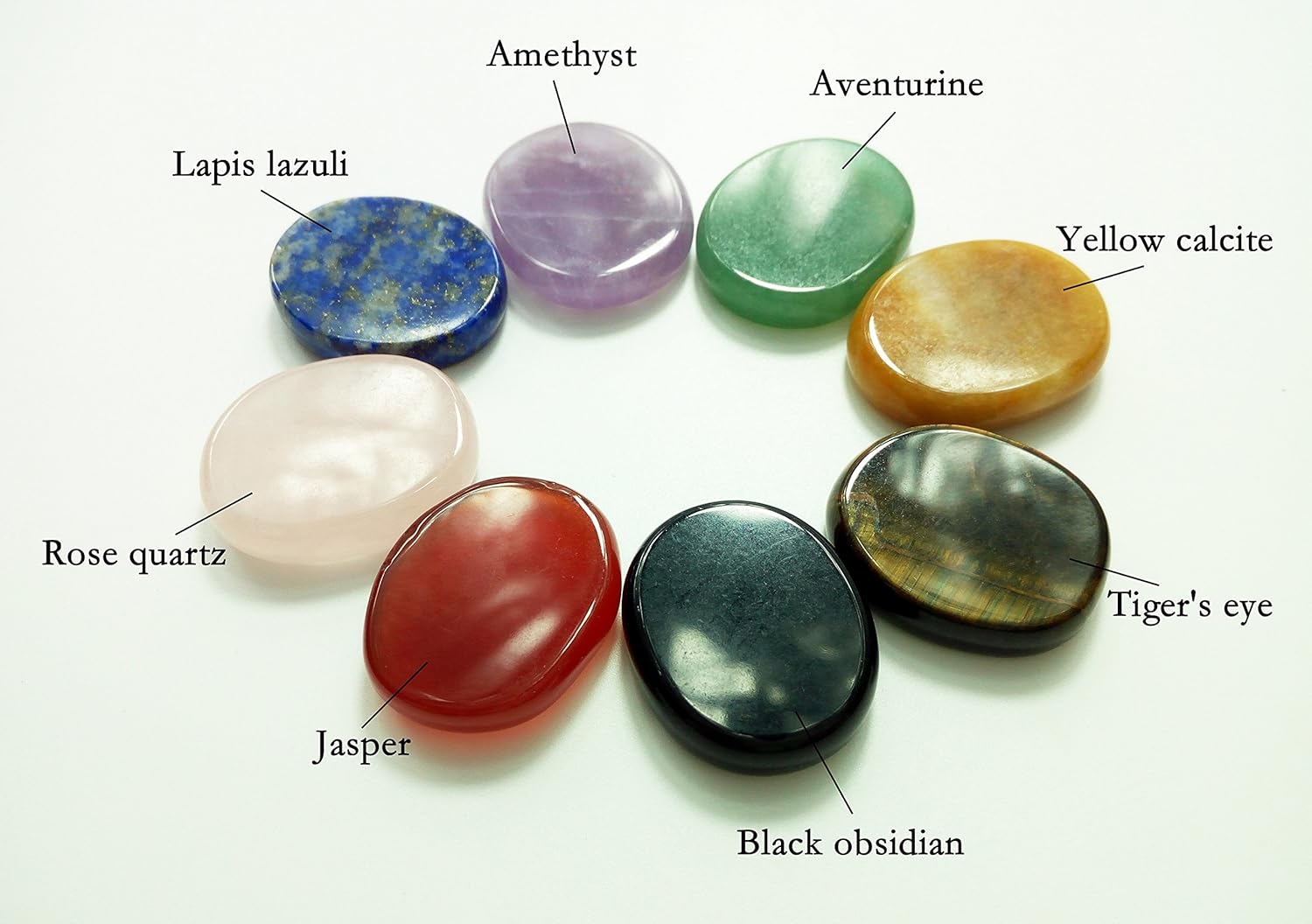 Worry Stones Set of 8 – Polished & Tumbled Crystals and Healing Rocks, Natural Chakra Worry Stones for Meditation, Grounding, Reiki, Anxiety & Stress Relief and Daily Calm - Image 2