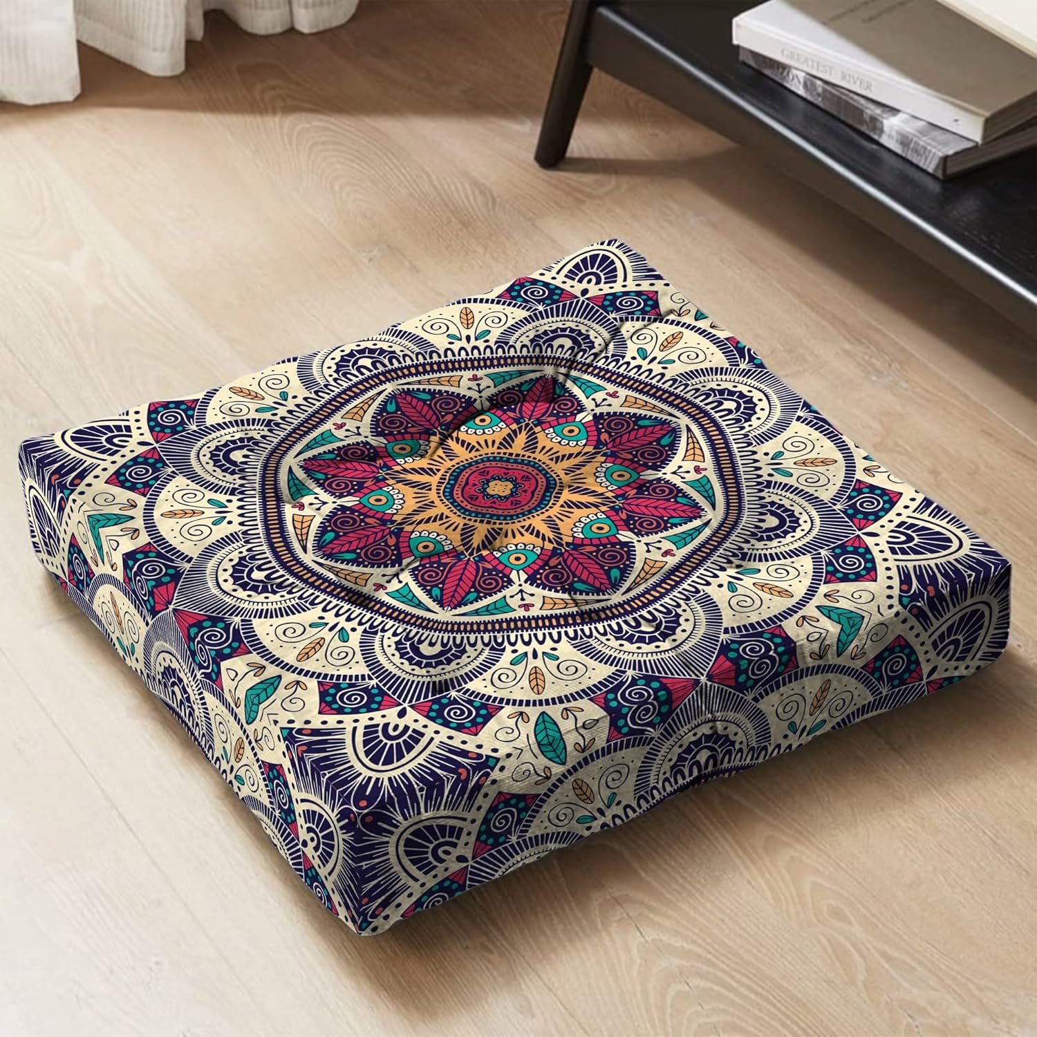Mandala Meditation Cushion, Boho Meditation Mat, Meditation Pillows For Sitting on Floor, Cushions for Sitting in Home and Outdoor, Square Floor Pillow Cushion Seating for Yoga Accessories 22'' x 22'' - Image 3