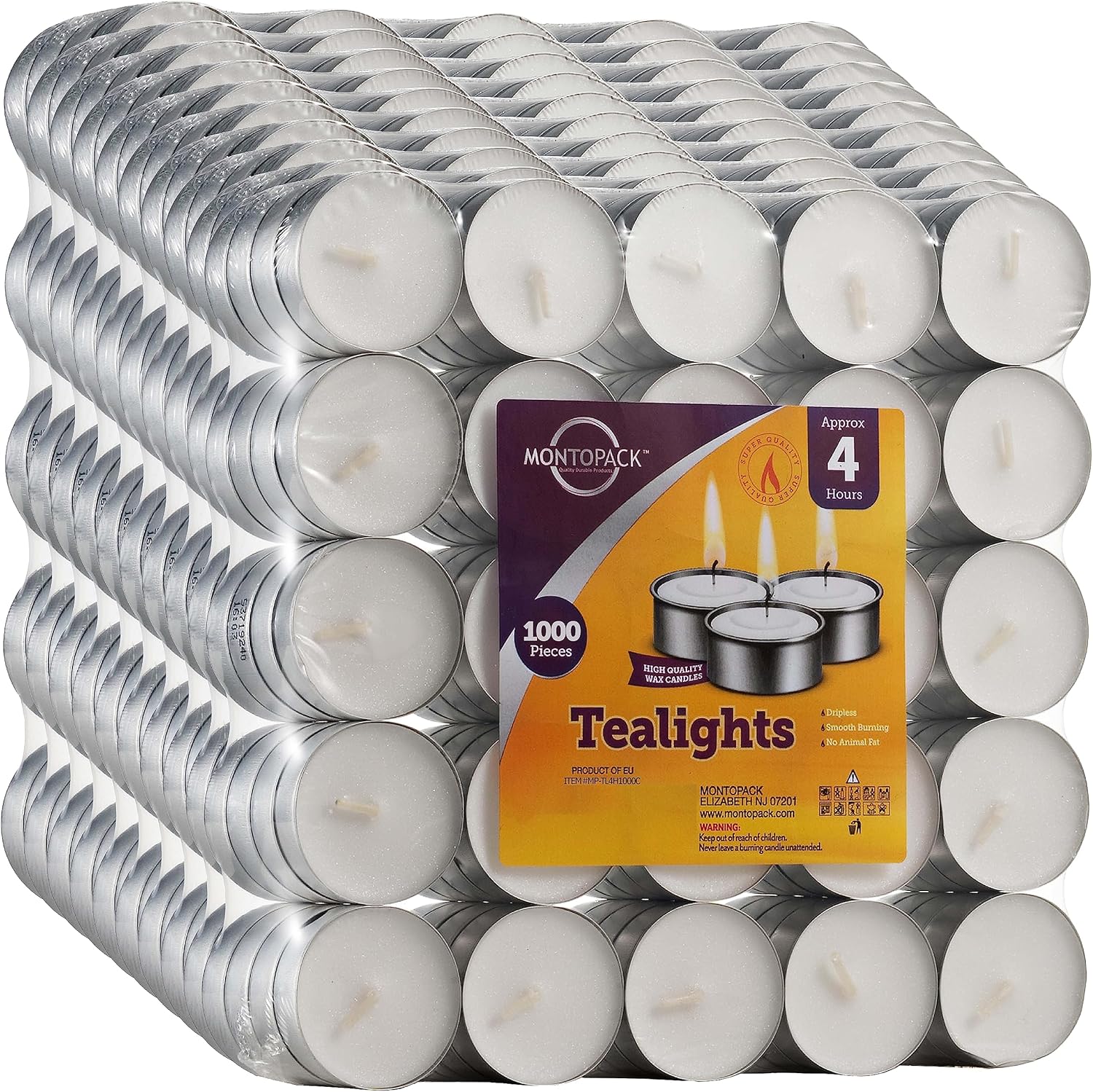 MontoPack Unscented Tea Light Candles Bulk 1000 Pack | 4 Hours, White,Smokeless,Dripless Small Votive Paraffin Tealights | Long-Lasting for Home, Shabbat, Weddings, Events, Emergencies | Mini Candles - Image 7