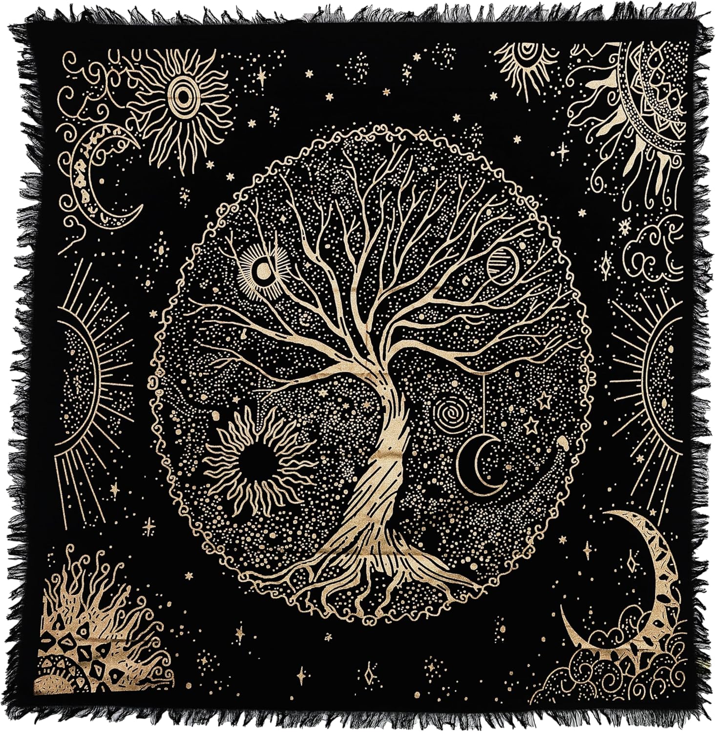Indian Consigners Tree of Life Altar Cloth Tapestry Tablecloth Celtic Trees Ritual Spiritual Cloth for Sacred Places, Cotton Square Tarot Table Cover 18 by 18 Sacred