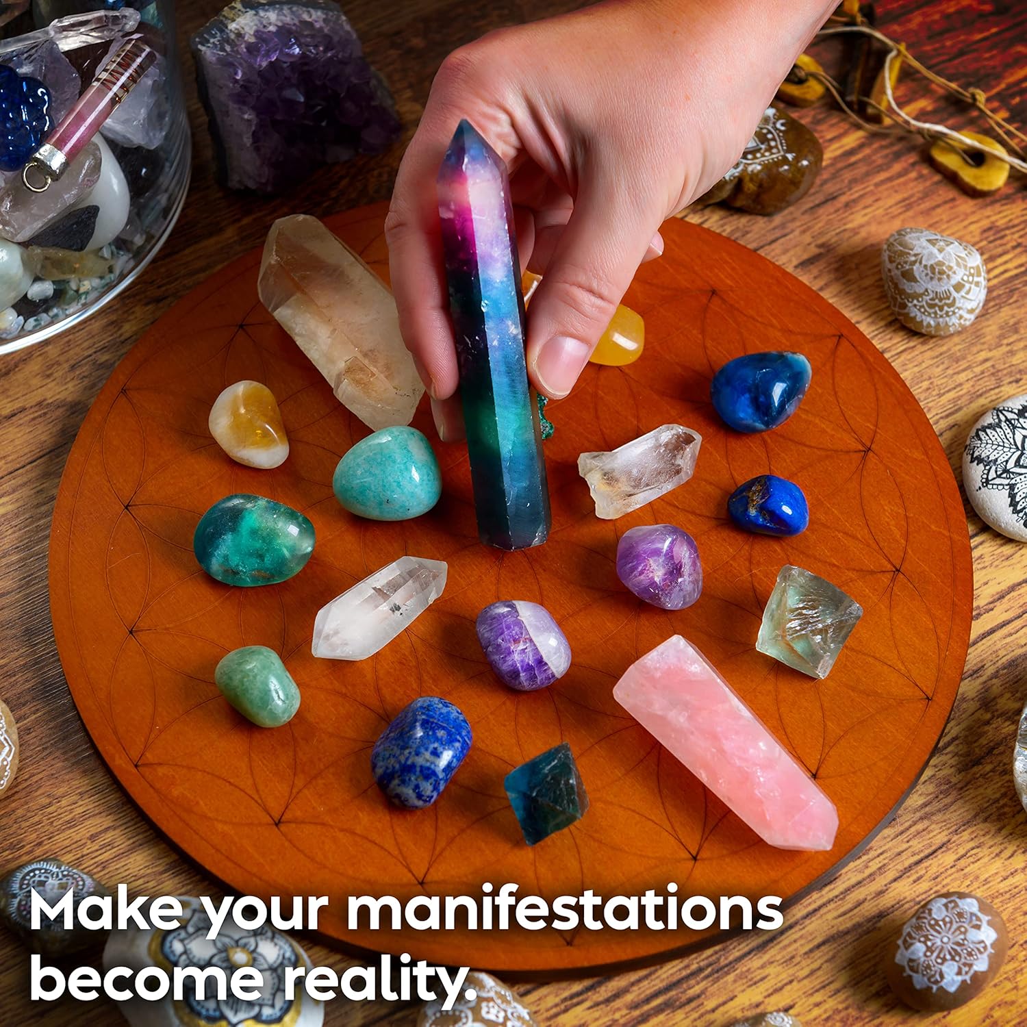 Crystal Grid Board for Stones - 10" Diameter Flower of Life Sacred Geometry Board - Amplify the Power of Your Crystals - Chakra Grid Plate, Altar Decor - Flor de la Vida - Image 5