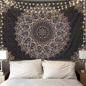 Black Mandala Tapestry Wall Hanging...