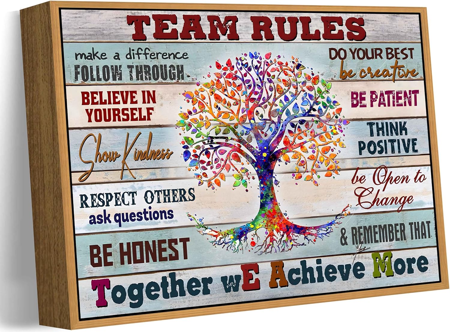 Floating Framed Office Inspirational Canvas Wall Art, Team Rules Painting Picture Wall Decor, Motivation Positive Quotes Poster Print Artwork for Company, Studio, Office 8x10in