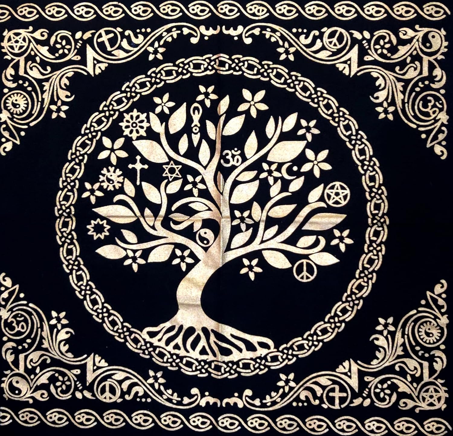 INDACORIFY Tree of Life Altar Table Top Cloth with Fringes Alter Tarot Witchcraft Spread Witchery Supplies Sacred Cloth 18x18 in (Gold Tree of Life) - Image 3