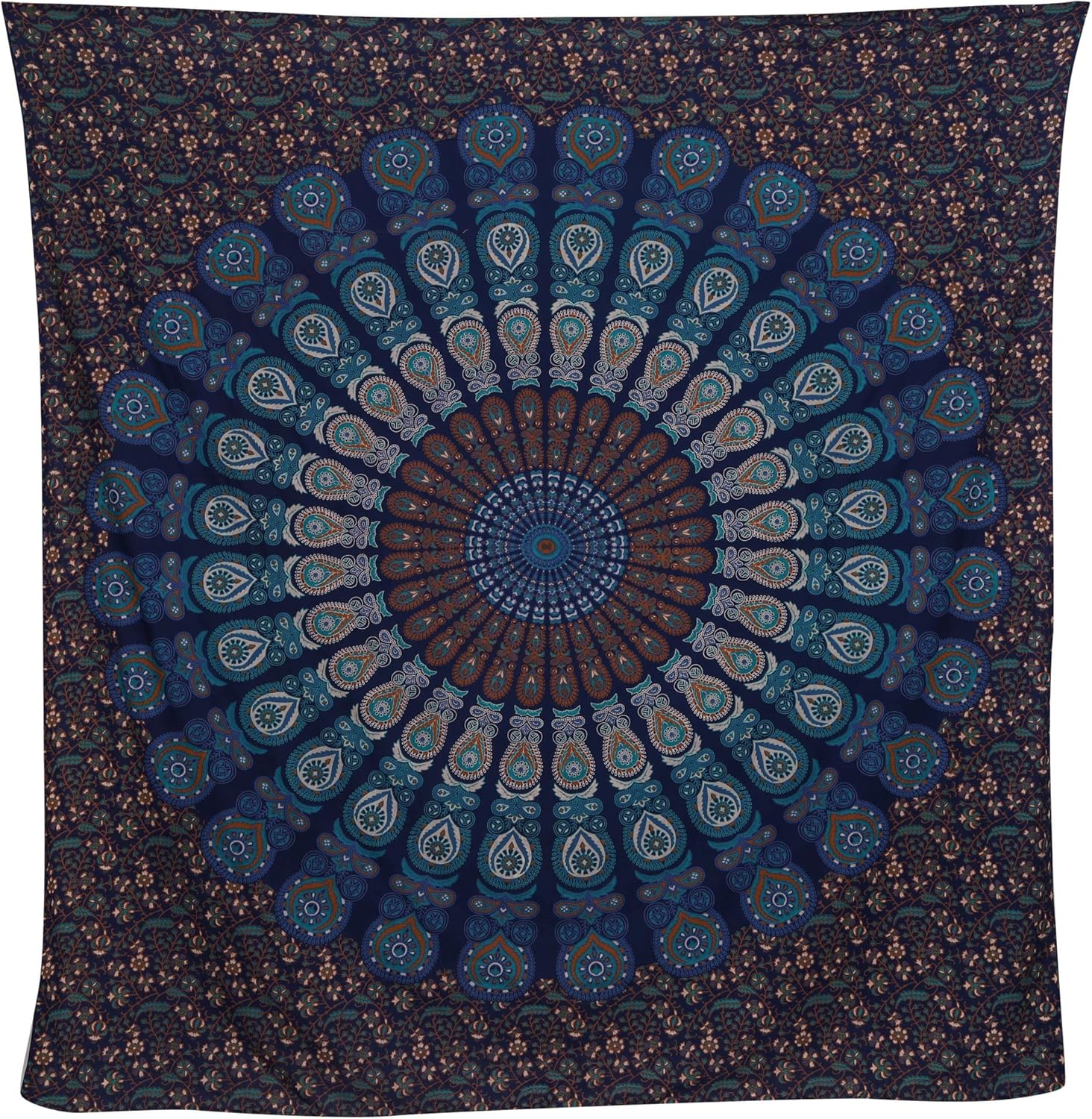 Bless International Handmade Indian hippie Bohemian Psychedelic Peacock Mandala Wall hanging College Dorm Beach Throws Table Cloth Bedding Tapestry (Blue Green, Queen(84x90Inches)(215x230Cms)) - Image 4