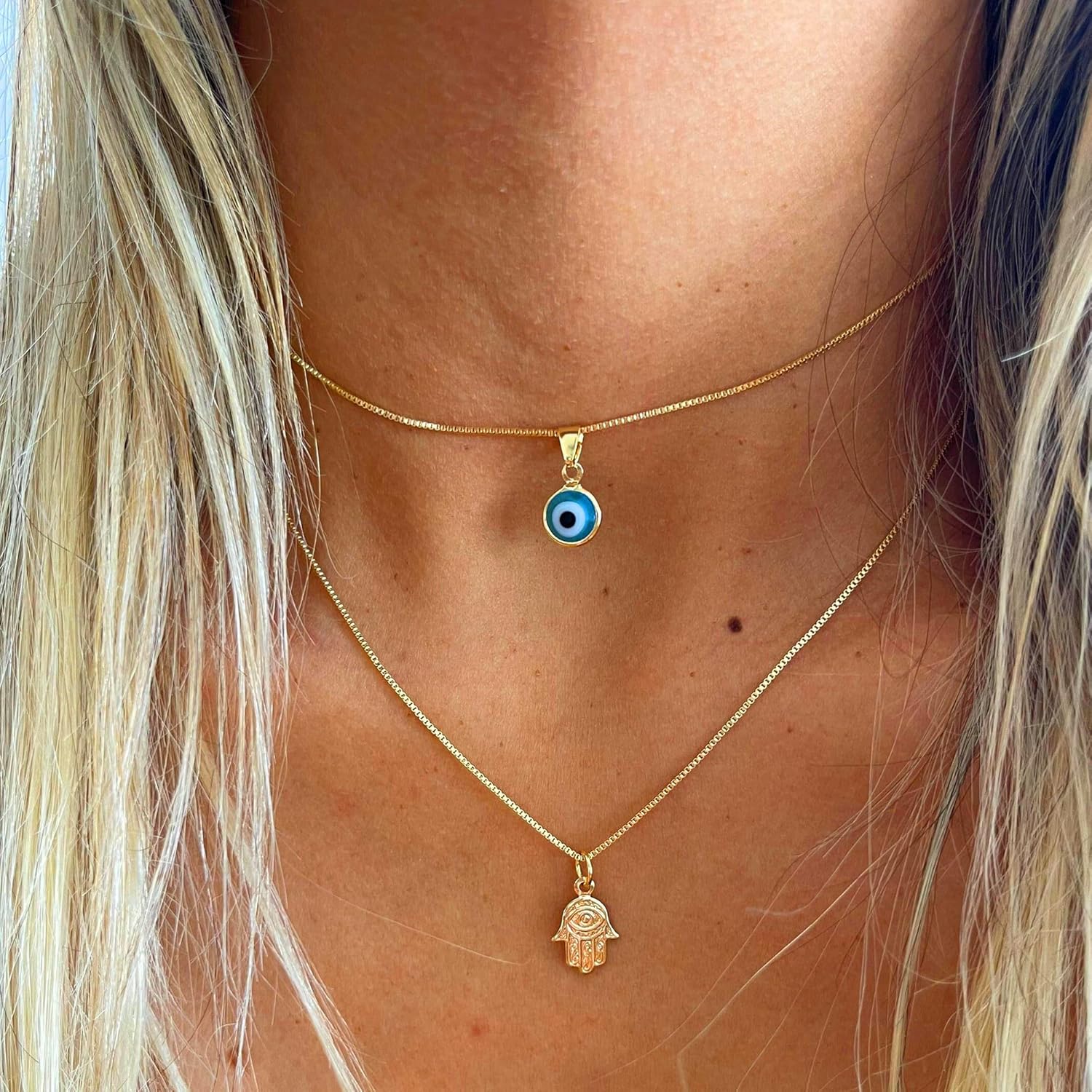Evil Eye Necklace for Women 14K Gold Plated Delicate Necklaces Blue White CZ Diamond Pendant Necklace Cute Boho Tiny Evil Eye Lucky Protection Jewelry Gift for Women - Image 4