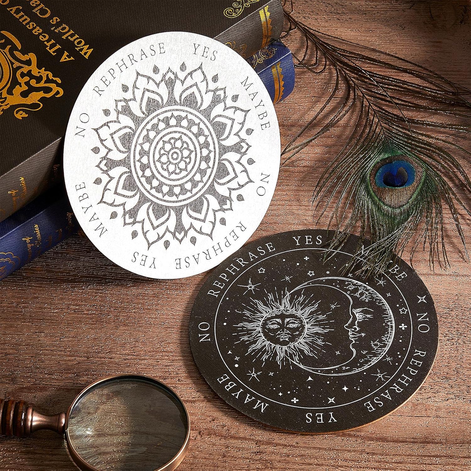8 Pack 6 Inch Pendulum Board Set for Divination, Wooden Double Sided Dowsing Board, Black White Divination Metaphysical Message Witch Set for Witchcraft Wiccan Altar Supplies Beginner - Image 5