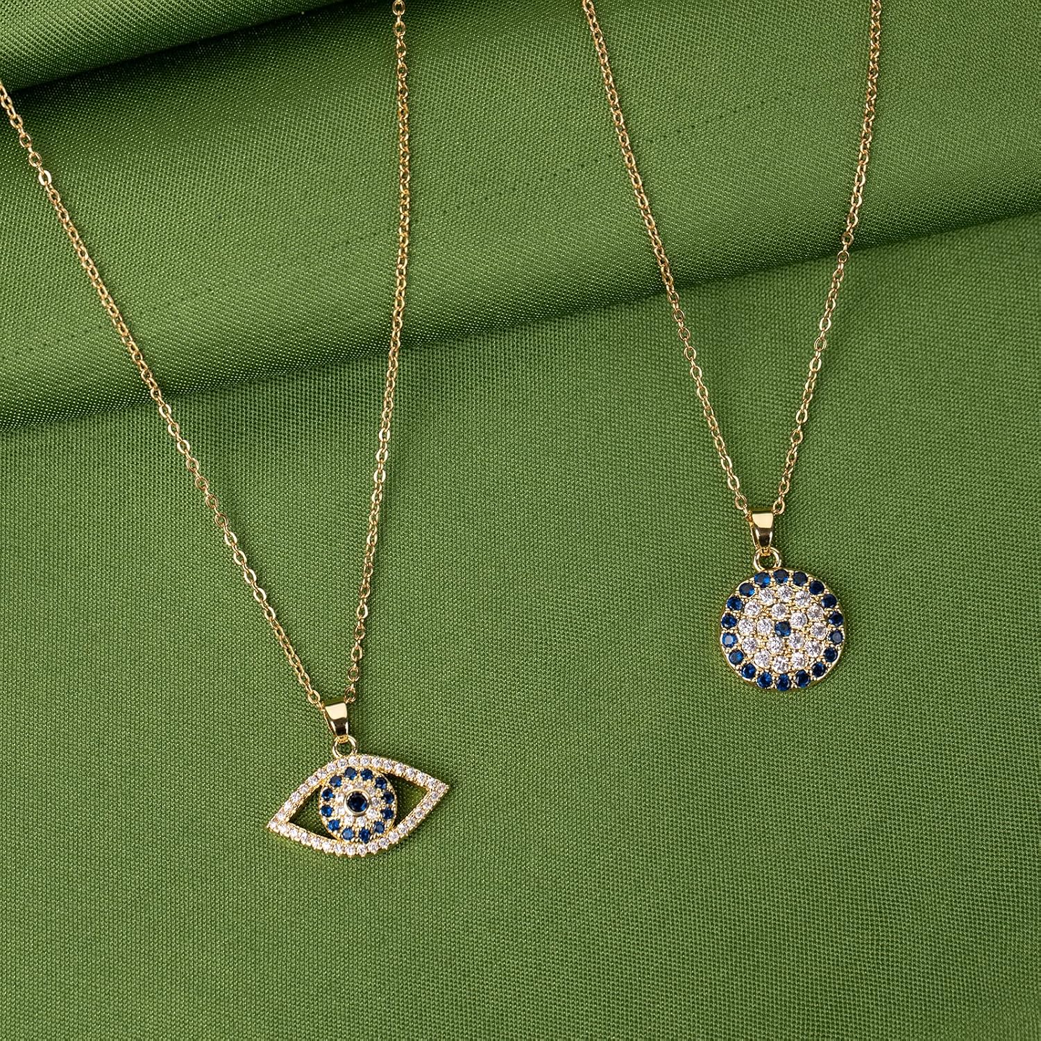 Evil Eye Necklace Layered Necklaces for Women, 2Pcs 18K Gold Plated Dainty Evil Eye Choker Pendant Necklace Handmade Evil Eye Jewelry Protection Gifts - Image 7