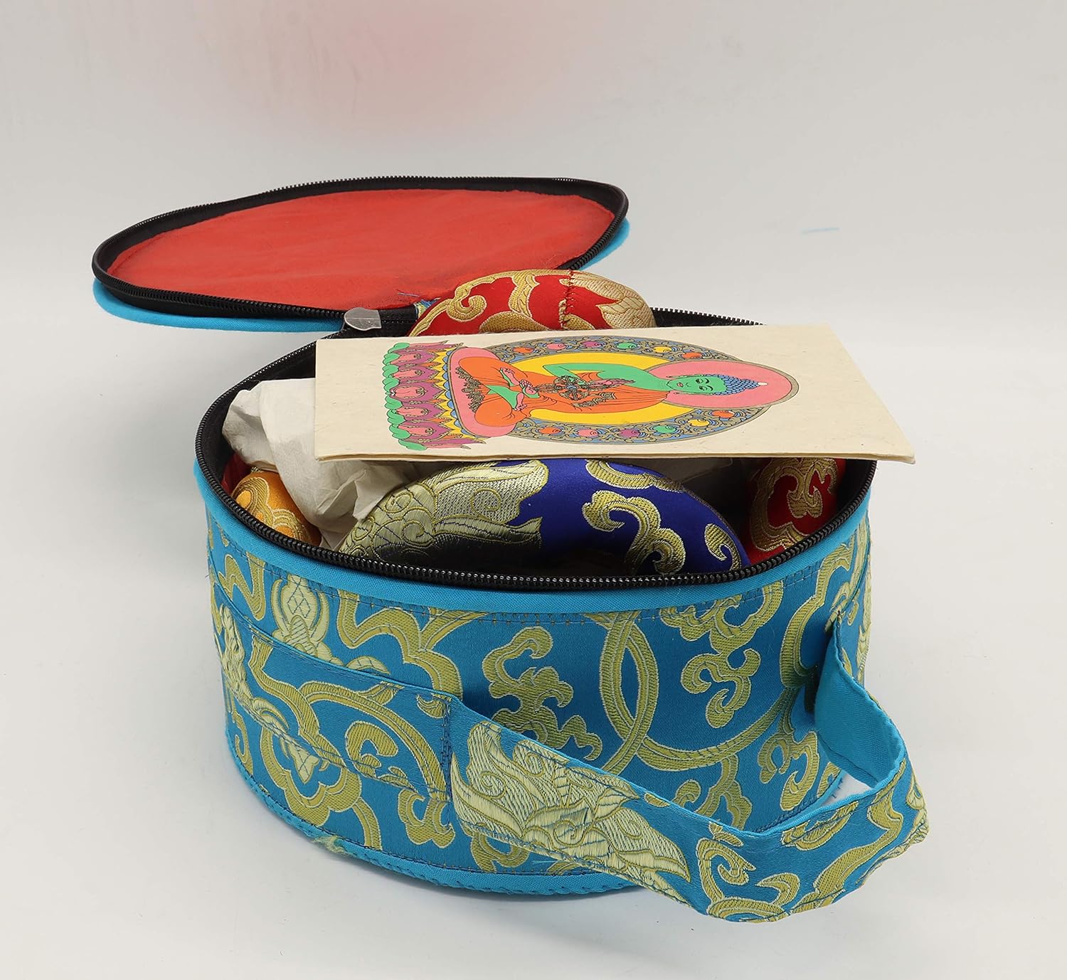 Singing Bowl Set of 7, Thadobati Design Himalayan Sound Bowl, Handcrafted, Hand hammered, Comes w/silk cushions, 3 sticks, Buddhist card, Brocade Box Ideal for Meditation, Yoga, Mindfulness Healing - Image 3