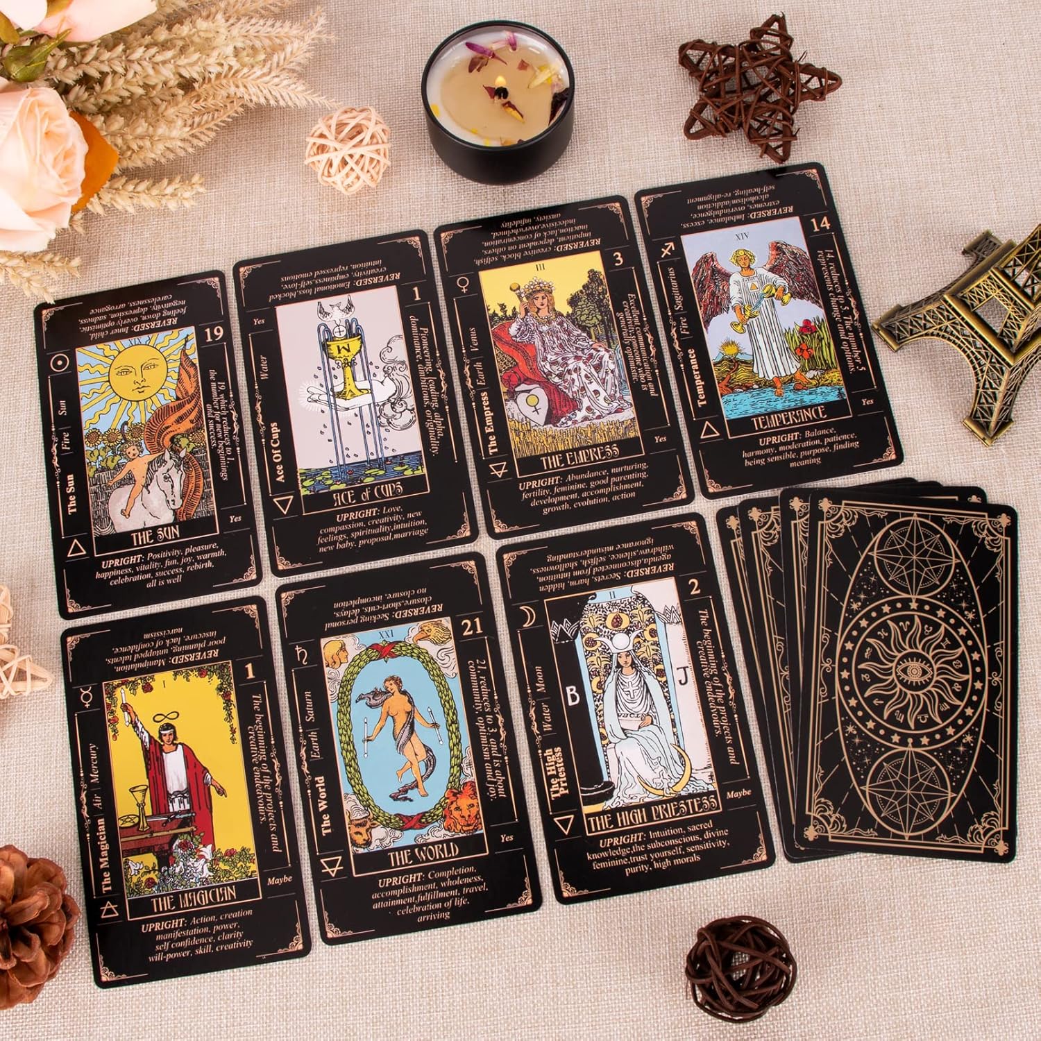Tarot Cards for Beginners, Classic Tarot Deck with Meanings, Durable Cards with Guide Book, Black - Image 3