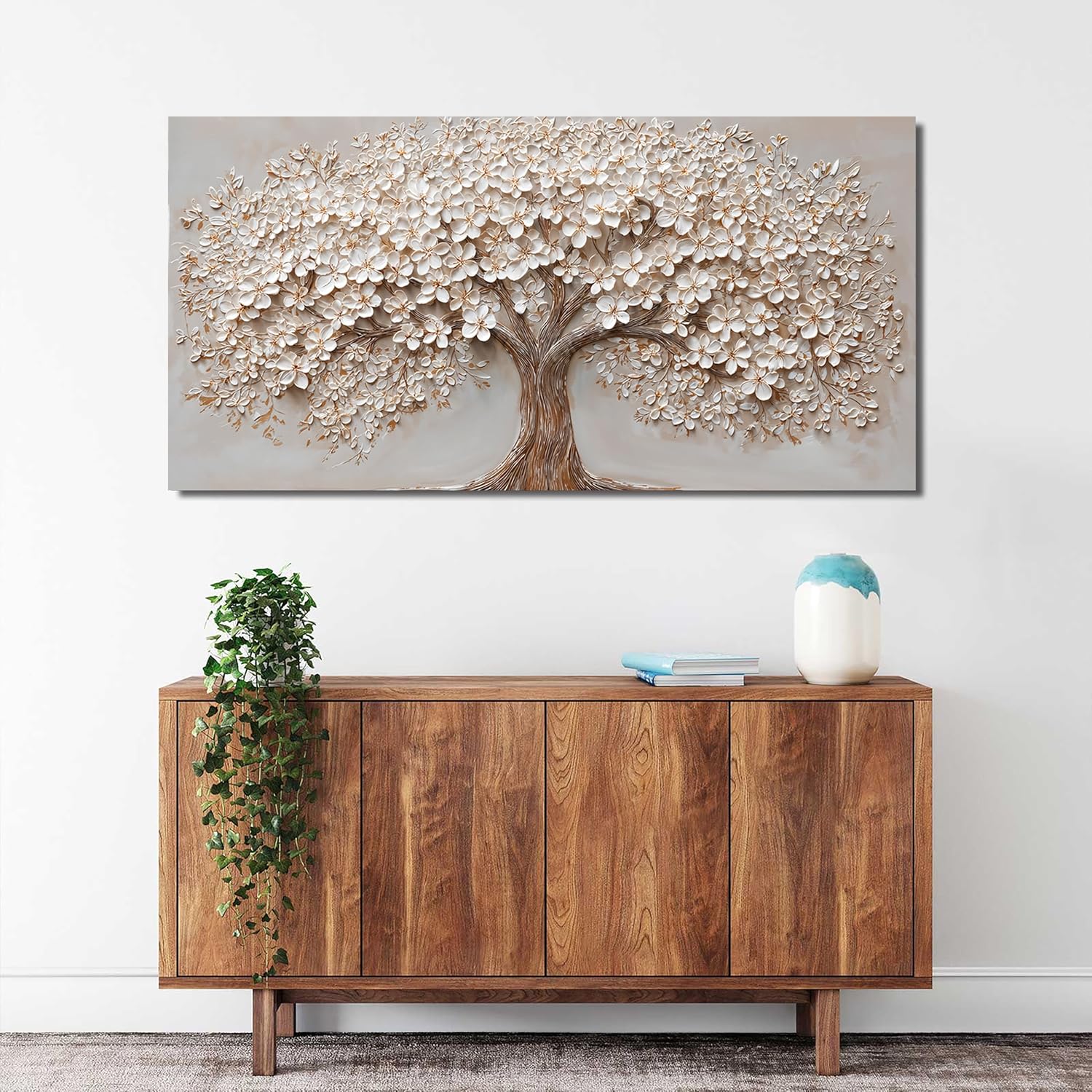 Canvas Wall Art Decor Prints Modern Botanical Wall Art Pictures for Living Room Canvas Art Wall Decor Tree of Life Wall Art Decor White Flower Wall Art Prints Artwork for Walls Bedroom Office Decor 20" X 40" - Image 4
