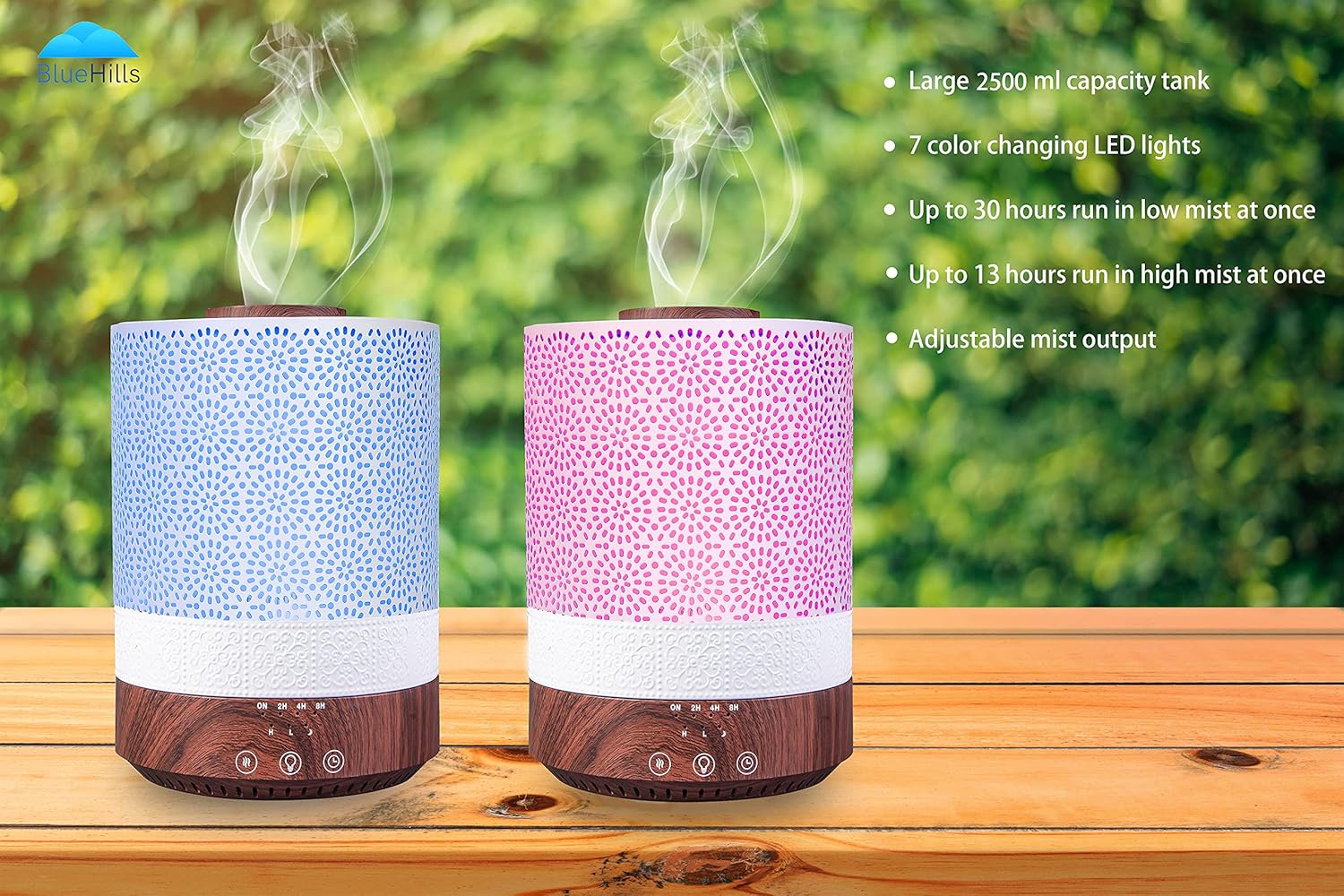 BlueHills 2500 ML XL Essential Oil Diffuser for Large Room Aroma Humidifier Home Decor Bed Baby Room Big Huge 2.5 L Capacity Long Run Color Lights Decorative Design High Mist Dark Wood Grain F004 - Image 4