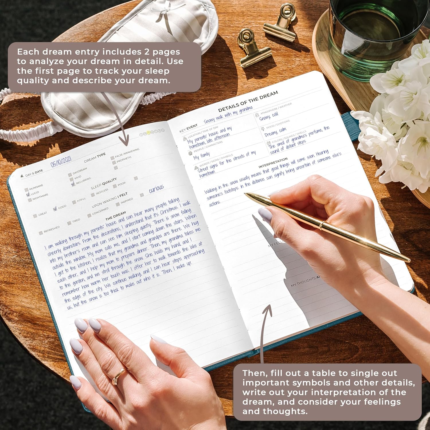 Clever Fox Dream Journal – Guided Dream Diary for Women, Men & Kids – Hardcover Dream Notebook – Log Book for Dream Journaling (Aquamarine) - Image 2