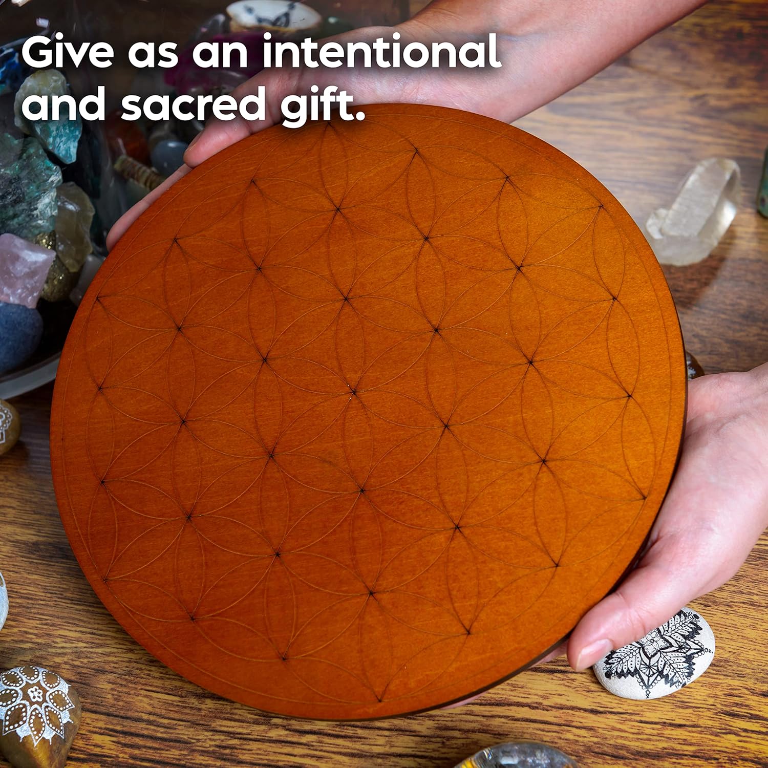 Crystal Grid Board for Stones - 10" Diameter Flower of Life Sacred Geometry Board - Amplify the Power of Your Crystals - Chakra Grid Plate, Altar Decor - Flor de la Vida - Image 4