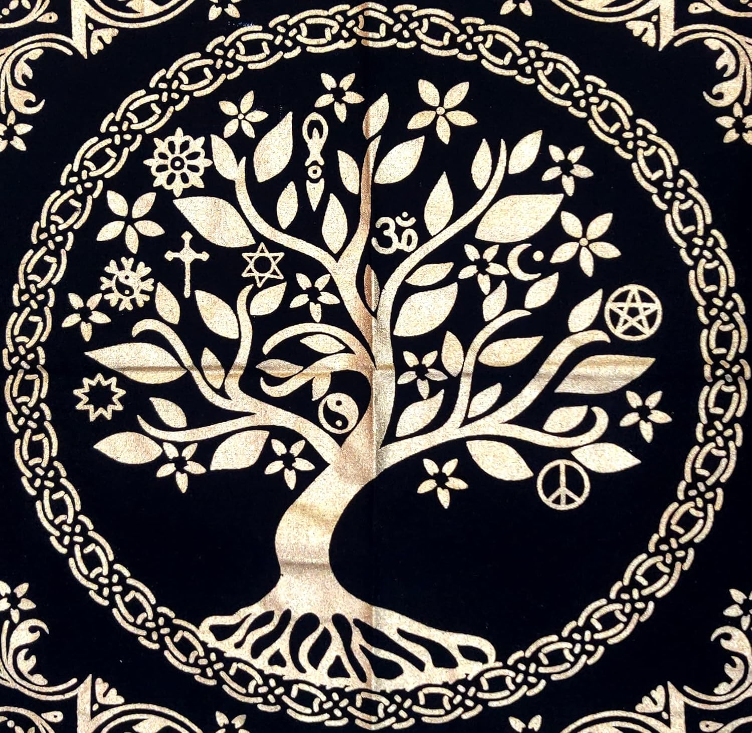 INDACORIFY Tree of Life Altar Table Top Cloth with Fringes Alter Tarot Witchcraft Spread Witchery Supplies Sacred Cloth 18x18 in (Gold Tree of Life) - Image 4