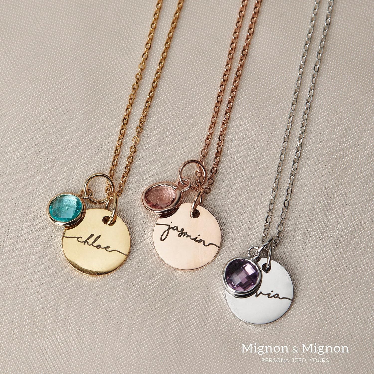 MignonandMignon Personalized Name Necklace with Birthstone | Custom Engraved Gold Pendant for Women | Dainty Tarnish-Free Jewelry Birthday Gift for Mom Grandma - Image 2