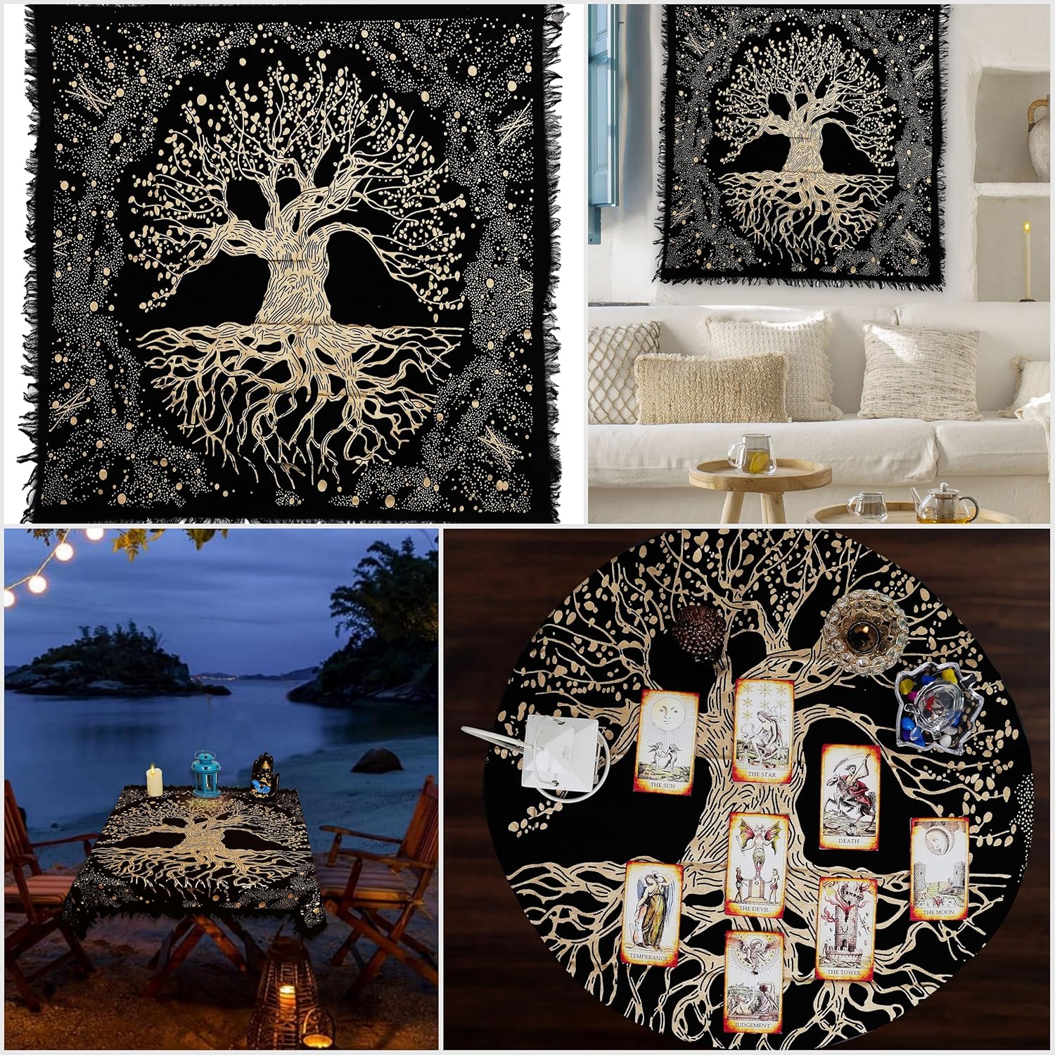 Indian Consigners Tree of Life Altar Cloth Tapestry Tablecloth Celtic Trees Ritual Spiritual Cloth for Sacred Places, Cotton Square Tarot Table Cover 24 by 24 Sacred - Image 2