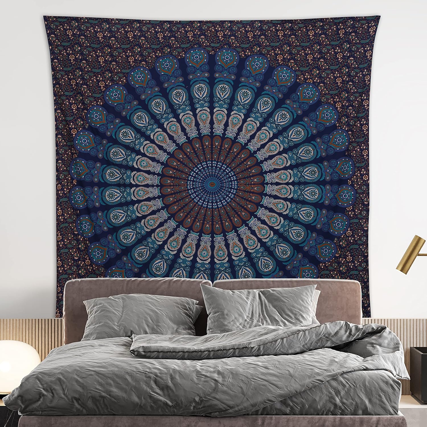 Bless International Handmade Indian hippie Bohemian Psychedelic Peacock Mandala Wall hanging College Dorm Beach Throws Table Cloth Bedding Tapestry (Blue Green, Queen(84x90Inches)(215x230Cms)) - Image 2