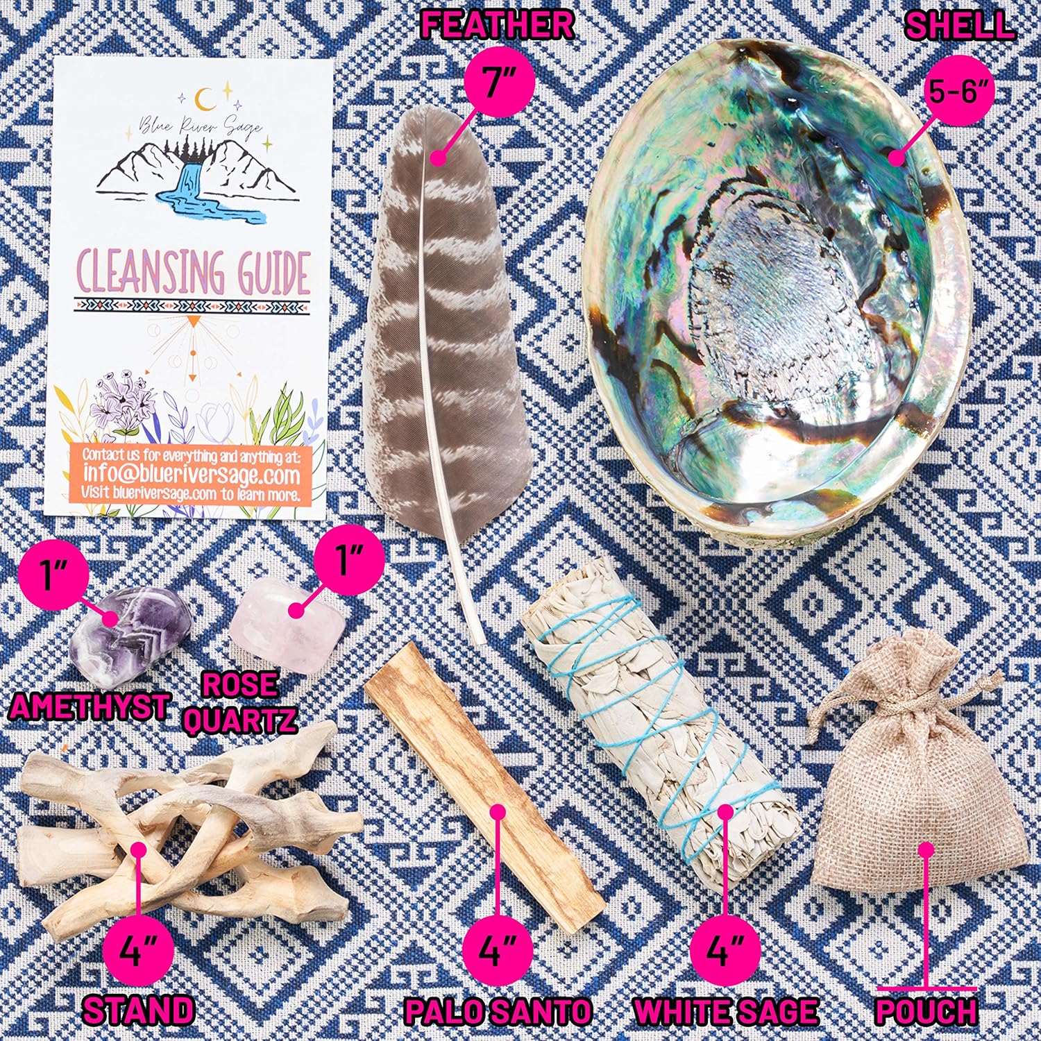 Home Cleansing & Smudging Kit with White Sage, Palo Santo, Abalone & Stand, Smudge Feather & Guide (Regular) | Palo Santo, Amethyst, Rose Quartz, Abalone Shell & Stand, Smudge Feather, Guide Included - Image 3