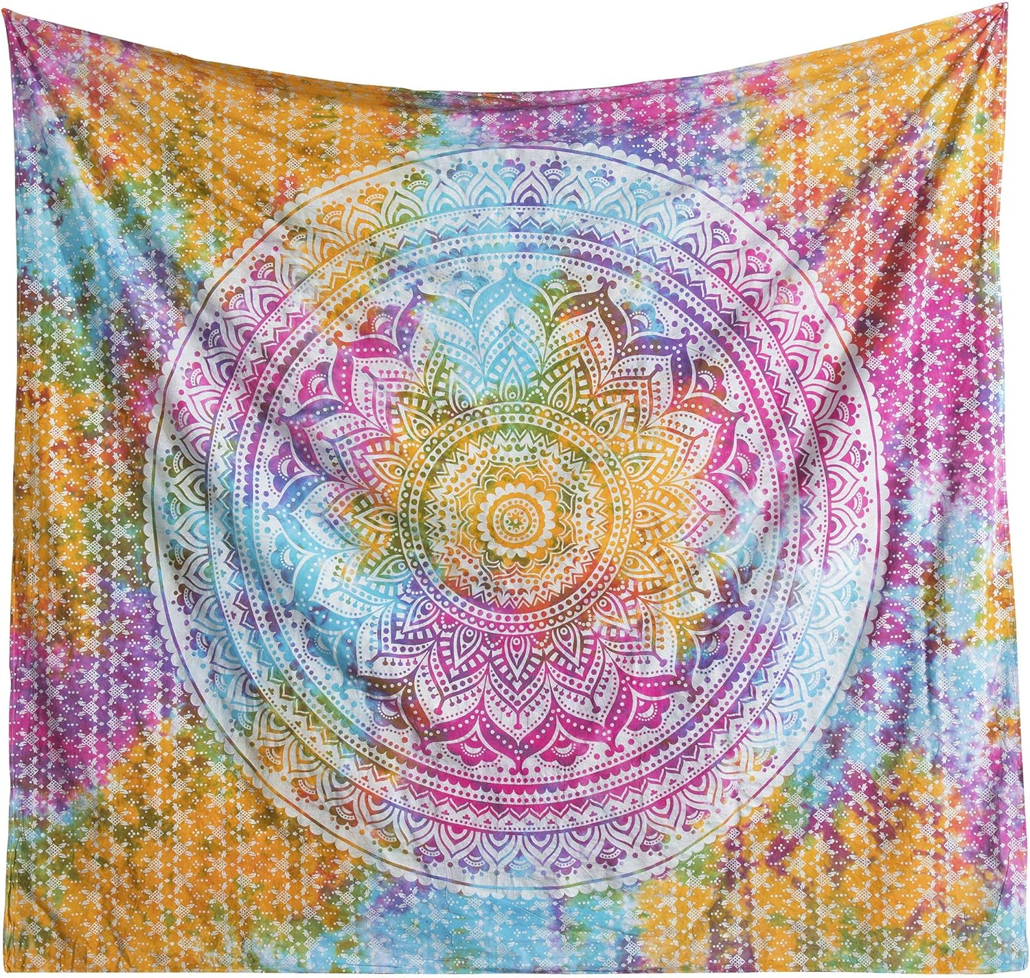 Popular Handicrafts Tapestry Wall Hanging Hippie Mandala Bohemian Hippy Medallion Psychedelic Ombre Design Indian Tapestries Bedspread 53 x 80 Iches (134cm x 203cm) Multicolor Tie Dye - Image 3