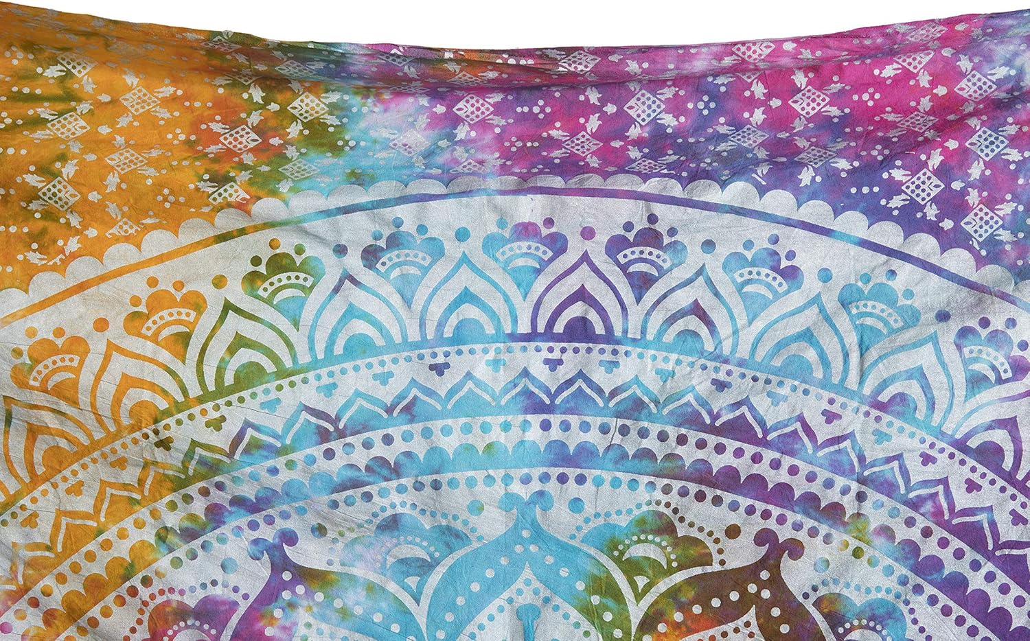 Popular Handicrafts Tapestry Wall Hanging Hippie Mandala Bohemian Hippy Medallion Psychedelic Ombre Design Indian Tapestries Bedspread 53 x 80 Iches (134cm x 203cm) Multicolor Tie Dye - Image 6