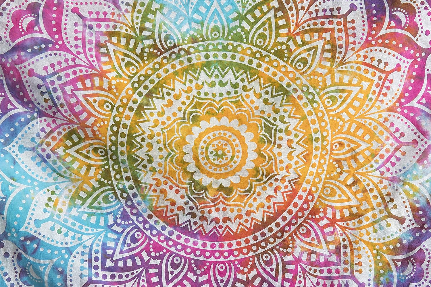 Popular Handicrafts Tapestry Wall Hanging Hippie Mandala Bohemian Hippy Medallion Psychedelic Ombre Design Indian Tapestries Bedspread 53 x 80 Iches (134cm x 203cm) Multicolor Tie Dye - Image 4