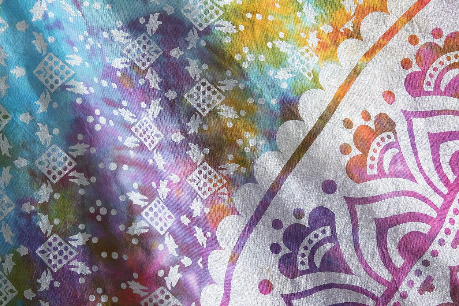 Popular Handicrafts Tapestry Wall Hanging Hippie Mandala Bohemian Hippy Medallion Psychedelic Ombre Design Indian Tapestries Bedspread 53 x 80 Iches (134cm x 203cm) Multicolor Tie Dye - Image 5