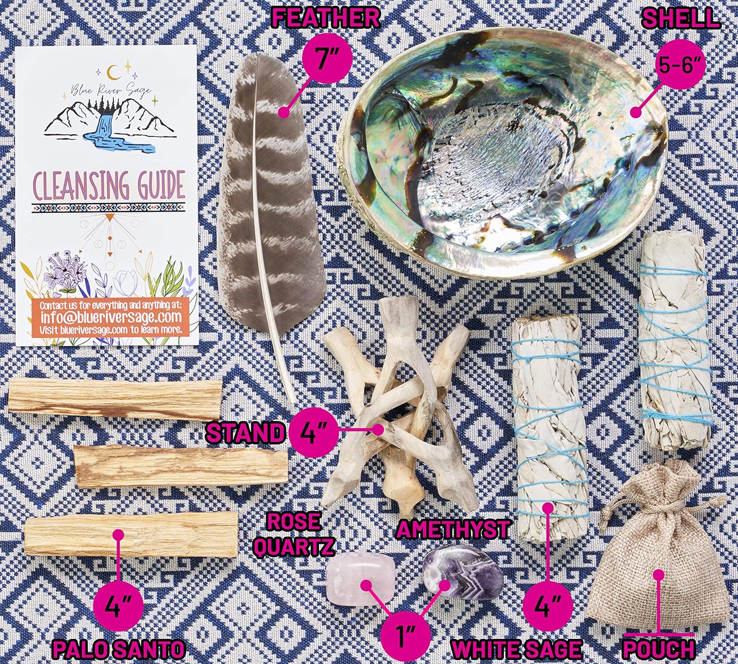 Home Cleansing & Smudging Kit with White Sage, Palo Santo | Smudge Kit with Sage Smudge Sticks, Abalone & Stand, Feather, Includes Guide - Image 3