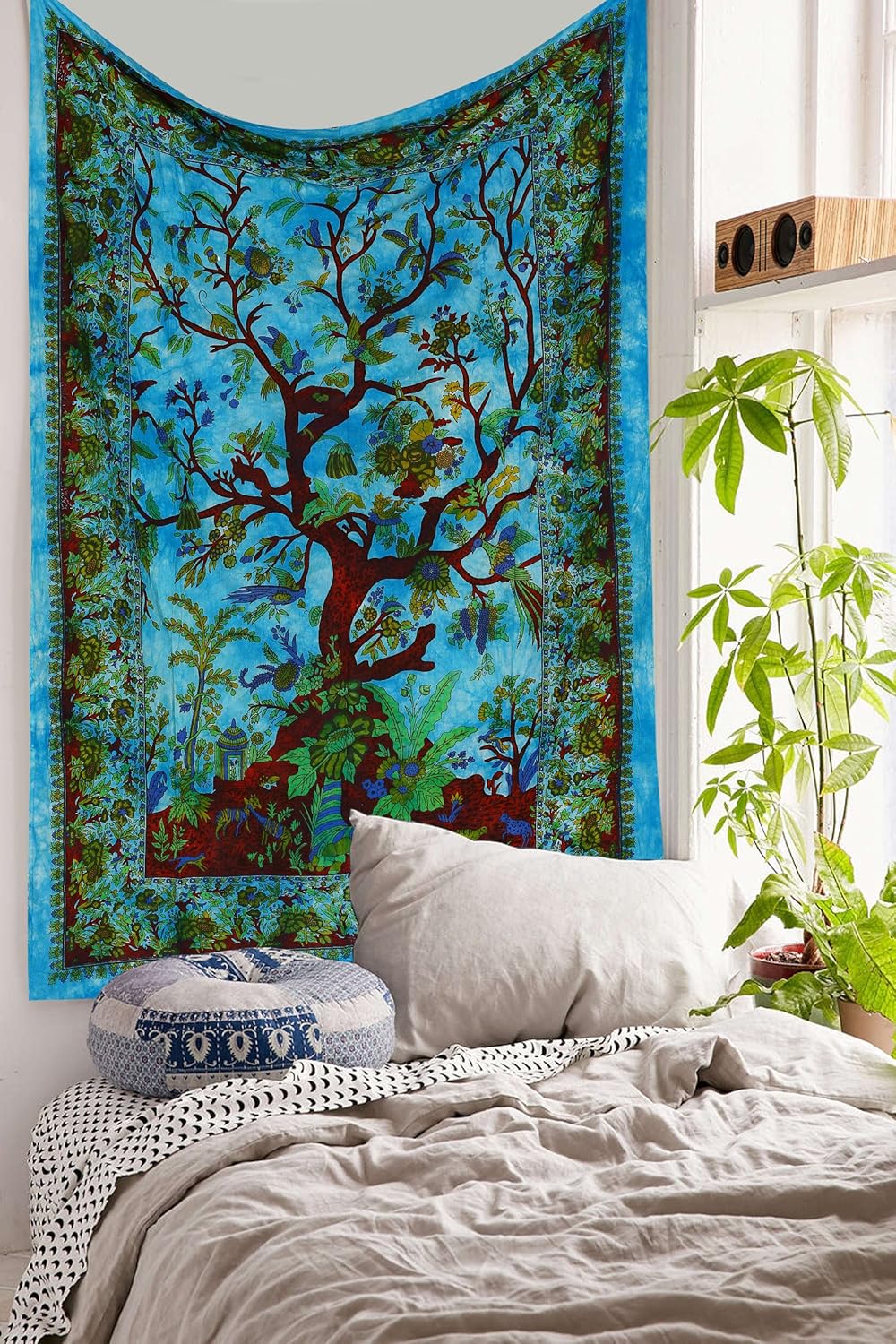 The Boho Street Turquoise Tree of Life Twin Size Indian Bohemian Wall Art - Mandala, Hippie Tapestries Psychedelic Boho Tapestry, Wall Hanging for Bedroom (52x82 Inches) - Image 2