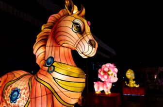 A serene representation of the Year of the Horse in Chinese astrology, featuring symbolic elements like horses, zodiac signs, and traditional Chinese motifs.