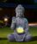 Nacome Solar Buddha Garden Statue Decor: Sitting Resin Figurine with Lotus Flower Light Zen Sculpture for Patio Lawn Yard Porch Balcony Meditation Space – 10.6 inches(Grey)